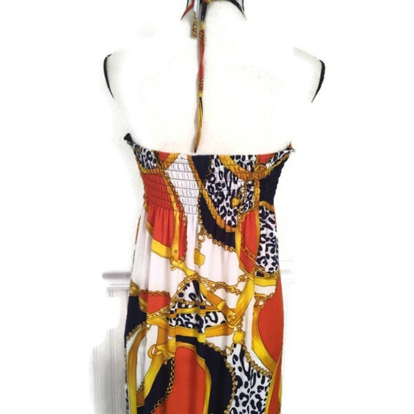Multicolored Sleeveless Halter Resort Beach Pool Party Sundress - Picture 4 of 4